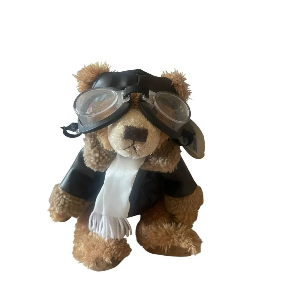 New Brass Button Bear Brown Teddy Friendship Aviator Ralph Stuffed Animal